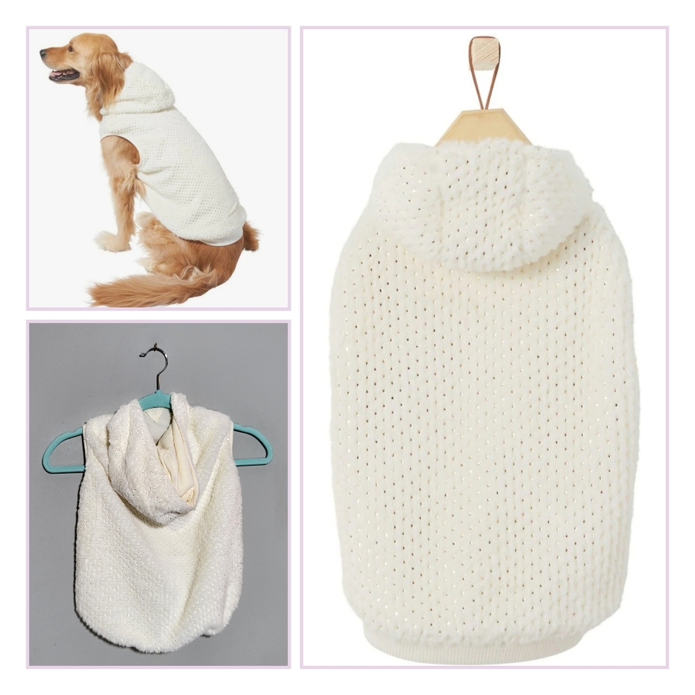 NWT FRISCO Plush Fur Dog Hoodie Ivory White with Gold Specks size X-Large